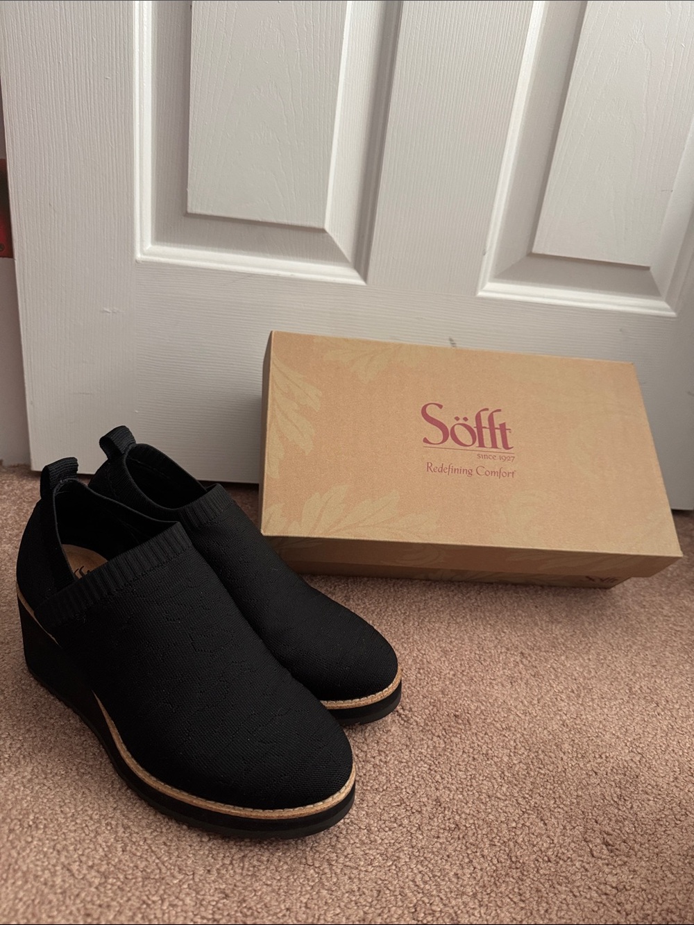 Sofft Black Knit Slip-On Wedge Clogs